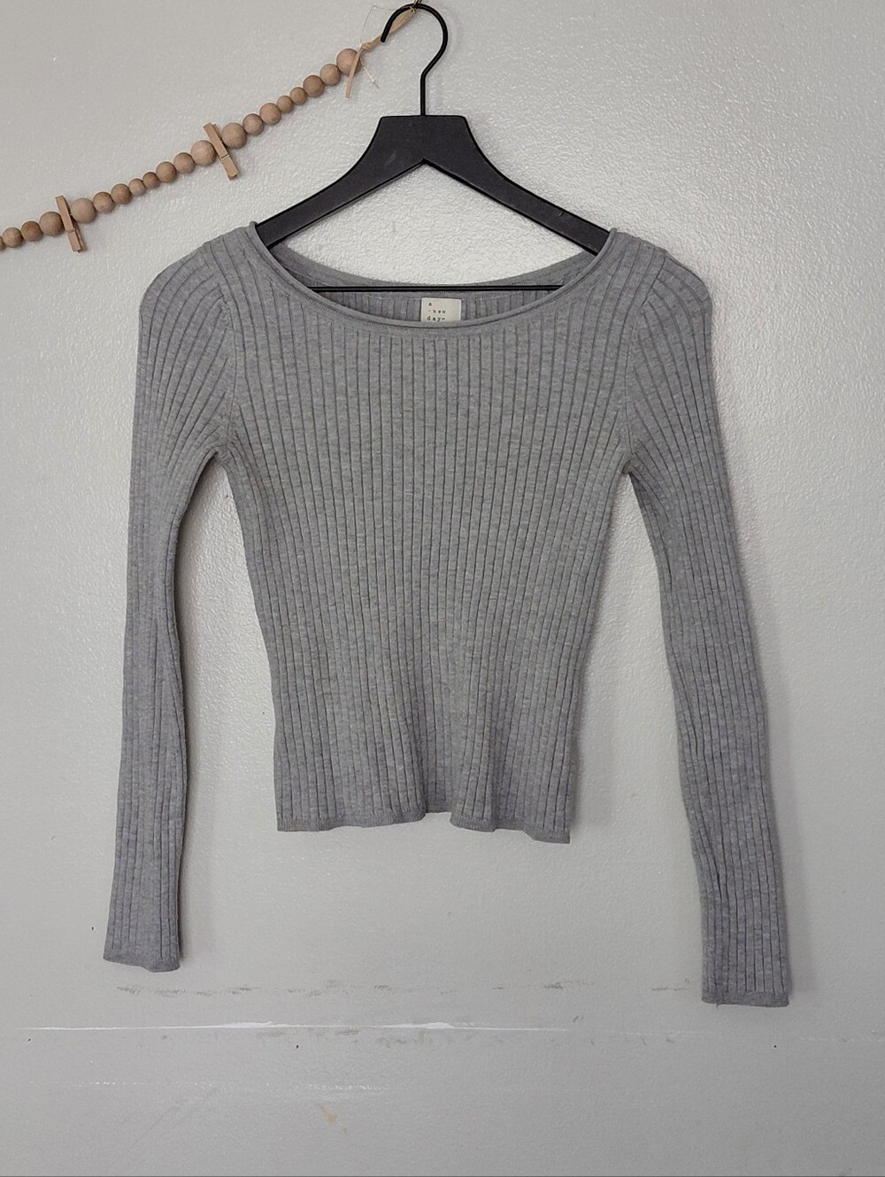A New Day Boat Neck Grey Ribbed Long Sleeve Top Small Like New